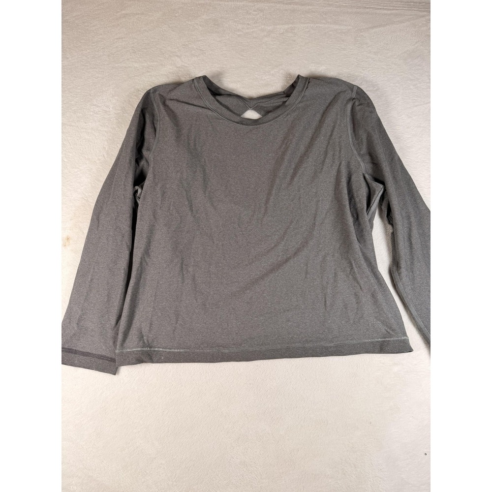 Open Back Shirt Womens Medium Gray Long Sleeve Strap Detail Casual Tee Top